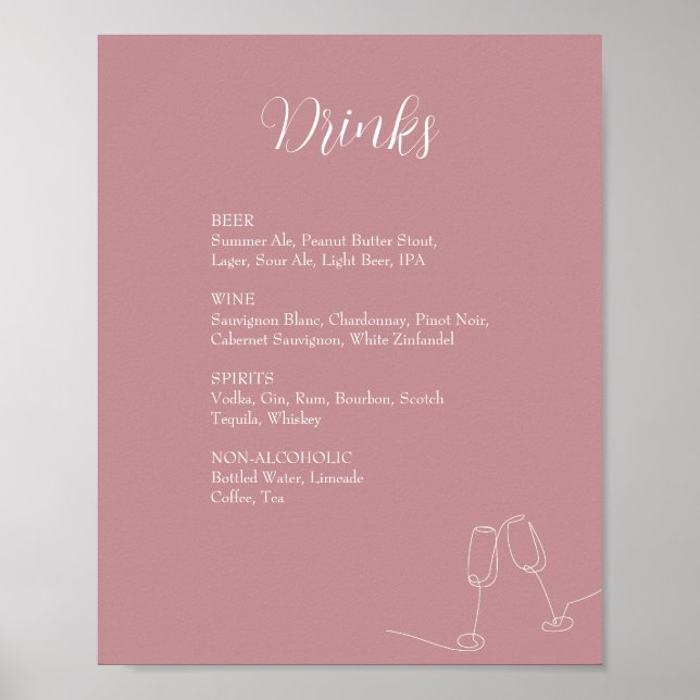 Poster Sinal das Bebidas Simples Semelhantes, Rosa e Bran (Frente)