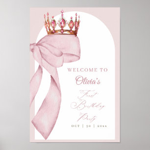 Poster Sinal de 1º Aniversário Arco Rosa Fofo