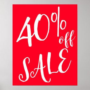 Poster Sinal de 40% de vendas, Sinal de venda Red Boutiqu