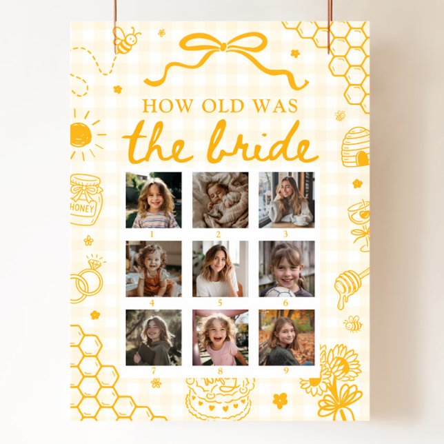 Poster Sinal de Abelha Mel Amarela - Qual era a Idade da  (Yellow Honey Bee How Old Was The Bride Sign)