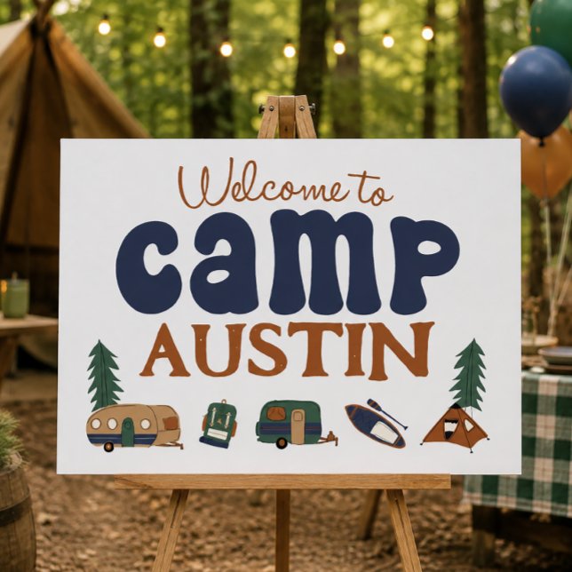 Poster Sinal de Acampamento Personalizado de Aniversário  (Adventure Birthday Party)
