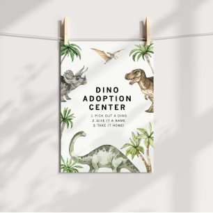 Poster Sinal de Adoção de Dinossauro Jurássico em Aquarel