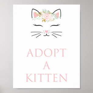 Poster Sinal de adoção de gatinho festa de aniversário do
