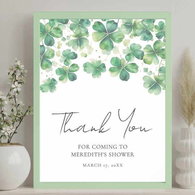 Poster Sinal de Agradecimento para Chá de Noiva Trevo Sha (Shamrock Clover Bridal Shower Thank You Sign)