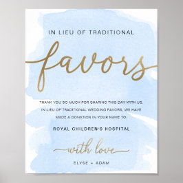 Poster Sinal de Água Azul Aquarela Dourado em Lugar de Le