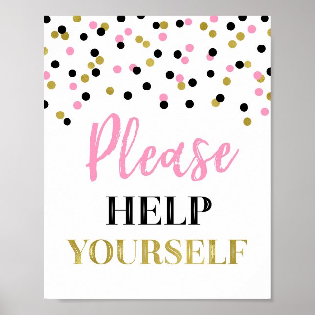 Poster Sinal de Ajude-se à Vontade em Ouro Rosa e Confete (Frente)