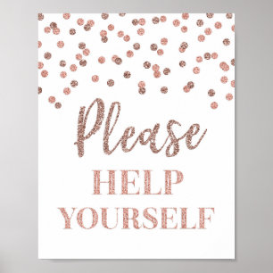 Poster Sinal de Ajude-se à Vontade em Rose Gold Confete