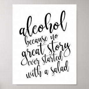 Poster Sinal de Álcool de Casamento Preto e Branco 8x10