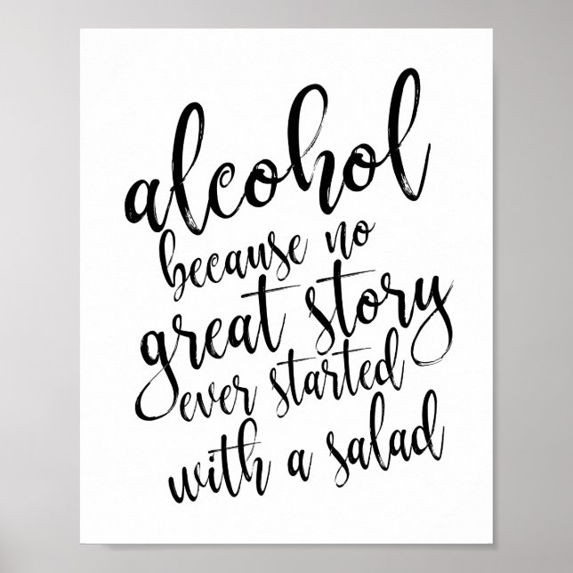 Poster Sinal de Álcool de Casamento Preto e Branco 8x10 (Frente)