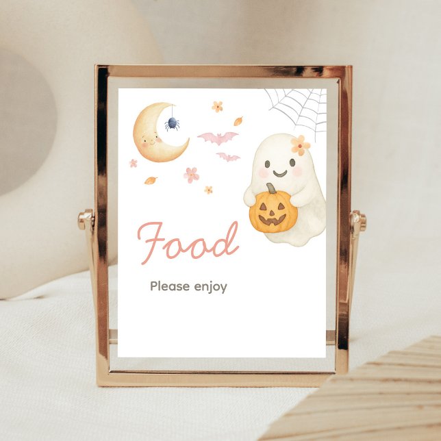 Poster Sinal de Alimentação para Chás de Bebê Pequeno Boo (Girl Halloween Baby Shower Food Sign)