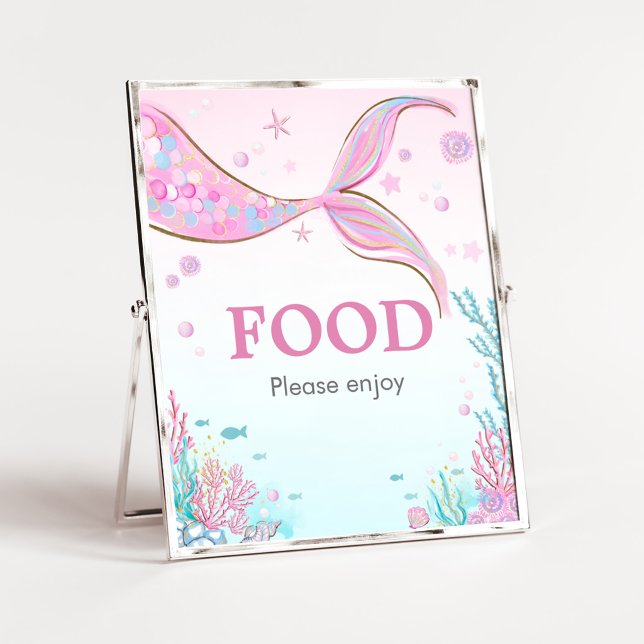 Poster Sinal de Alimentação para Chás de Bebê Sereia (Under the Sea Baby Shower Food Sign)