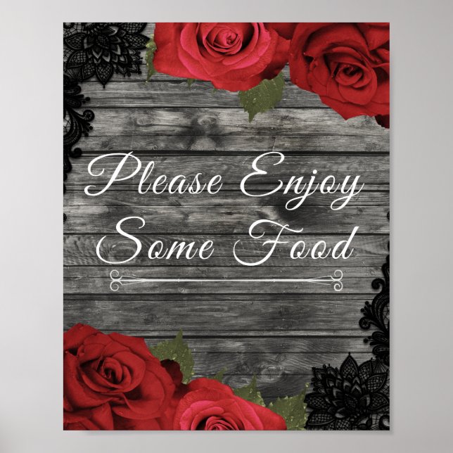 Poster Sinal de Alimentos de Casamento de Renda Preta Rús (Frente)