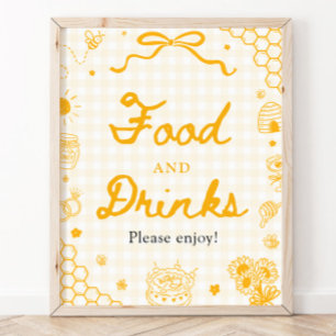 Poster Sinal de Alimentos e Bebidas Abelha Mel Xadrez Ama