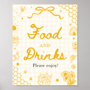 Poster Sinal de Alimentos e Bebidas Abelha Mel Xadrez Ama