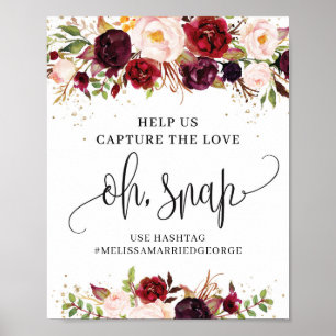 Poster Sinal de amor de captura floral marsala rústico mo