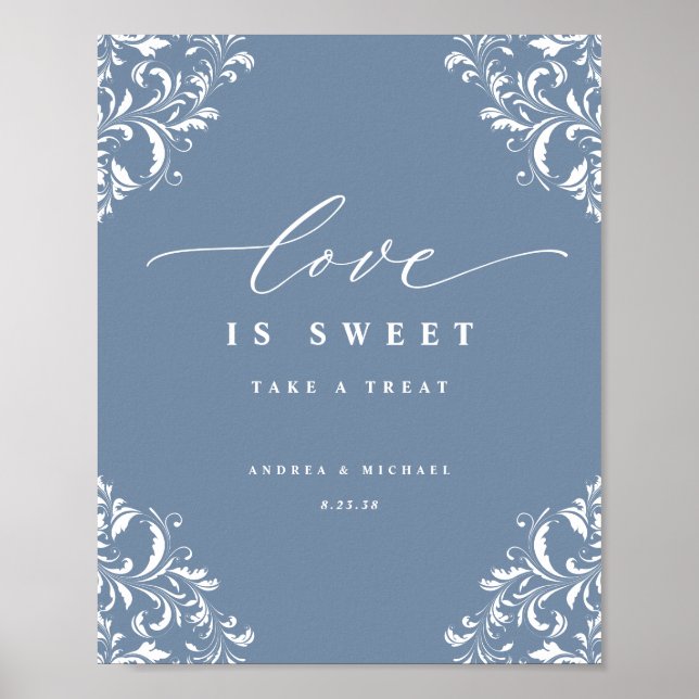 Poster Sinal de Amor de Casamento Azul Empoeirado Elegant (Frente)