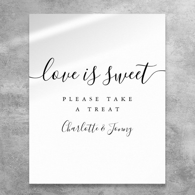 Poster Sinal de Amor Doce em Letra Elegante Preto e Branc (Black And White Elegant Script Love Is Sweet Sign)