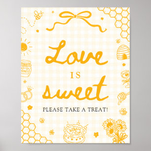 Poster Sinal de Amor É Doce Abelha Mel Xadrez Amarelo Mod