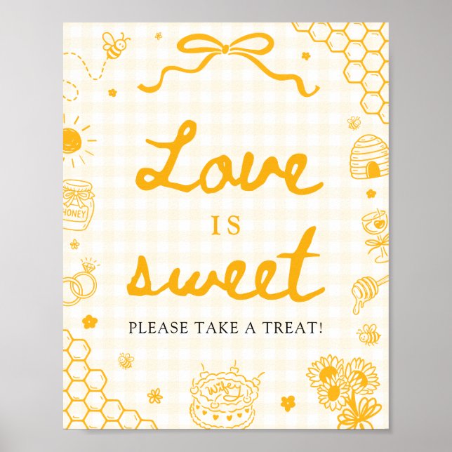 Poster Sinal de Amor É Doce Abelha Mel Xadrez Amarelo Mod (Frente)