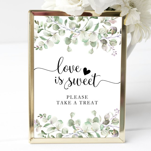 Poster Sinal de Amor é Doce com Aquarela de Eucalipto Ver (Criador carregado)