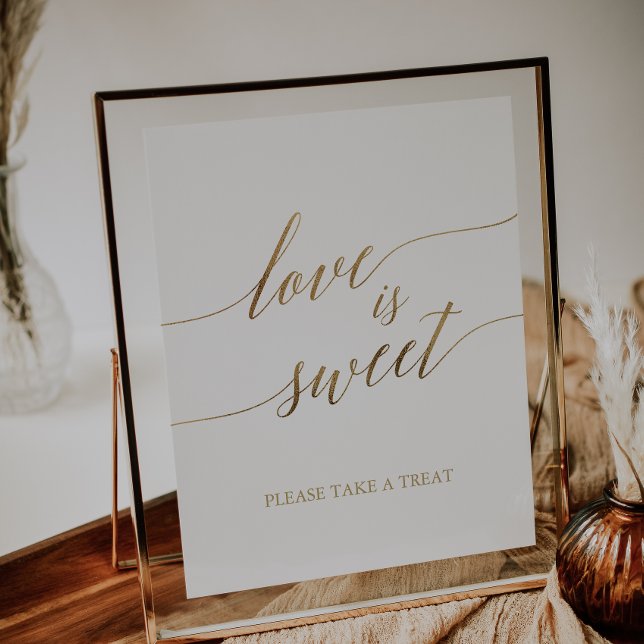 Poster Sinal de Amor é Doce com Caligrafia em Ouro Elegan (Criador carregado)