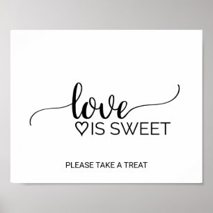 Pôster Sinal de Amor é Doce em Caligrafia Preta Simples