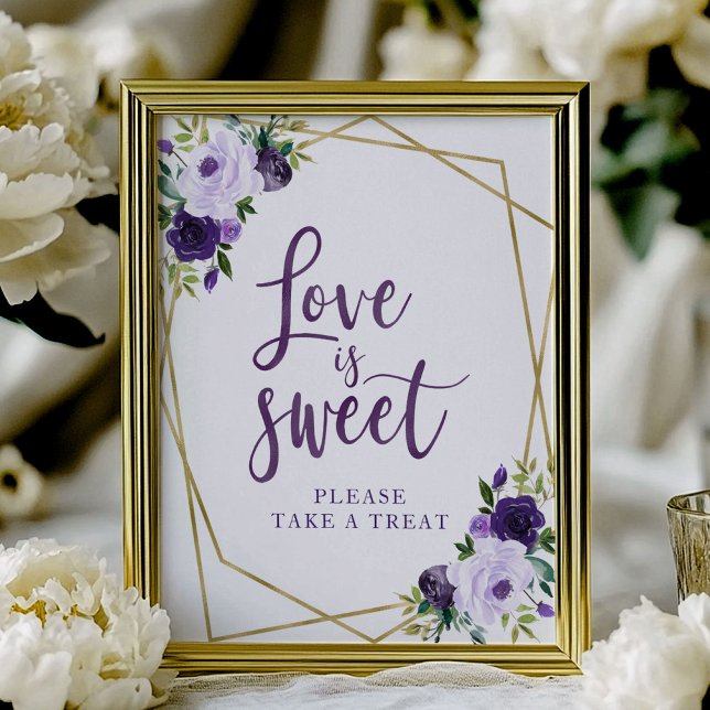 Poster Sinal de Amor Floral Dourado Roxo é Doce (Criador carregado)