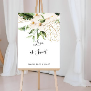 Poster Sinal de Amor Floral Folhagem Tropical Dourada É D