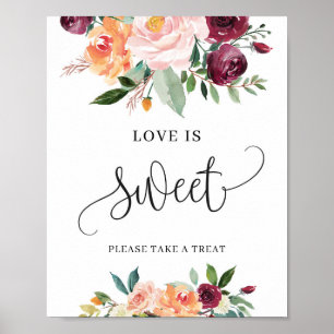 Poster Sinal de amor floral laranja Burgundy Blush é doce