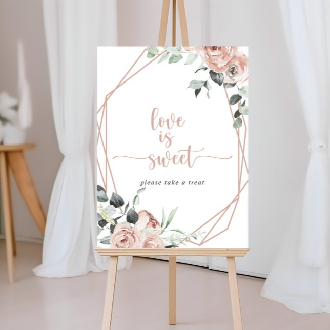 Poster Sinal de Amor Floral Rosa Clássico em Pó Doce (Criador carregado)