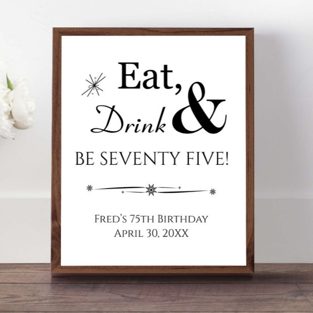 Poster Sinal de Aniversário de 75 Anos Retro Comer Beber  (Criador carregado)