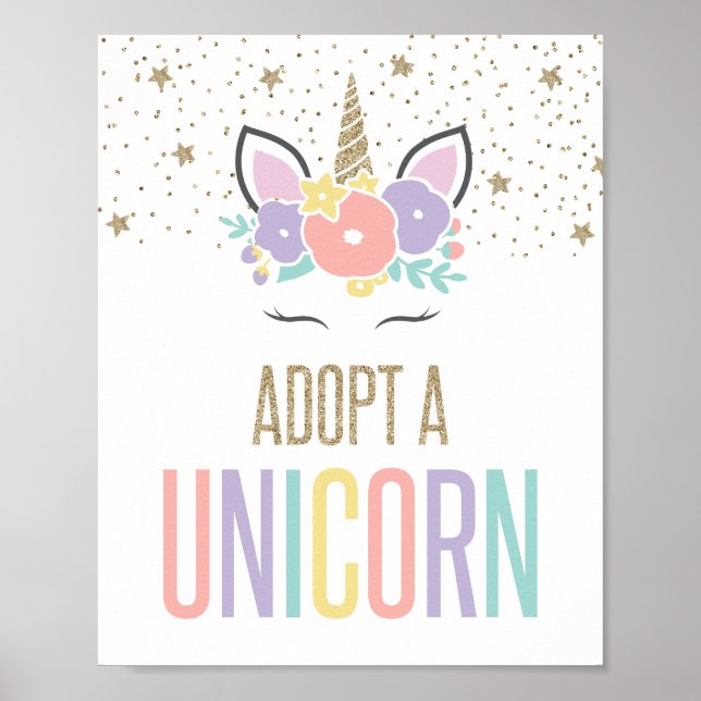 Poster Sinal de Aniversário de Adoção de Unicórnio Mágico (Frente)