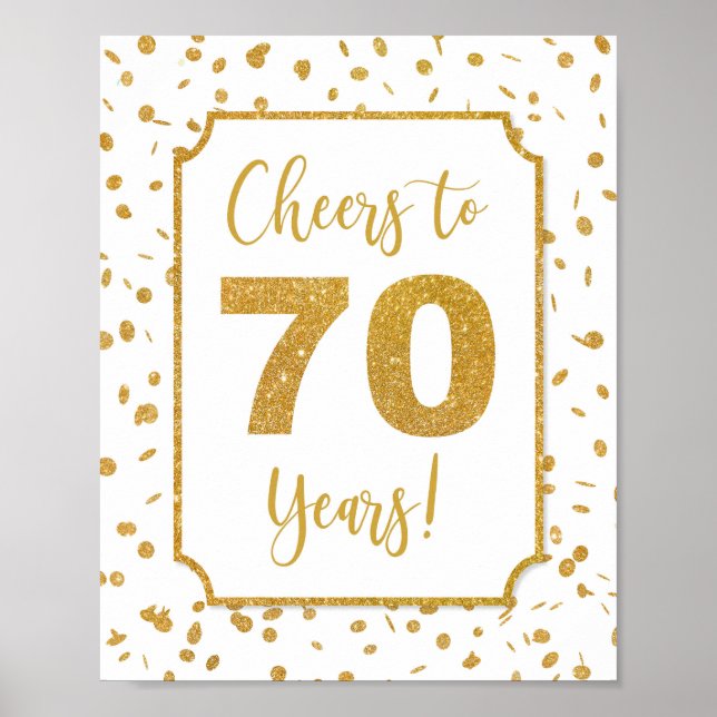 Poster Sinal de aniversário de Confetti Dourado para 70 a (Frente)