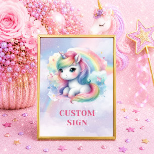 Poster Sinal de Aniversário de Menina Cores Pastel Unicór