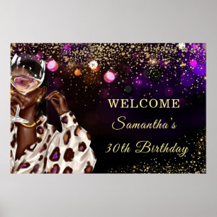 Poster Sinal de Aniversário de Mulher Afro-Americana