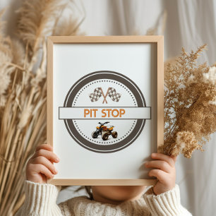 Poster Sinal de Aniversário de Quad Bike Laranja Pit Stop