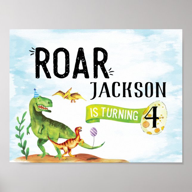 Poster Sinal de Aniversário do Dinosaur Roar (Frente)