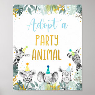 Poster Sinal de Aniversário Dourado do Animal Adote Uma 