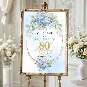 Poster Sinal de Aniversário Floral Boho Pastel 80º aniver