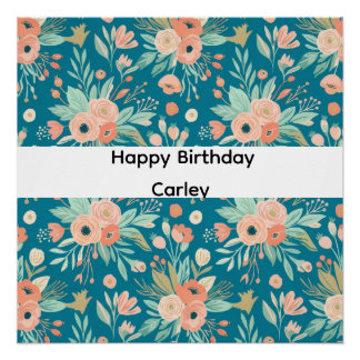 Pôster Sinal de Aniversário Floral para Menina
