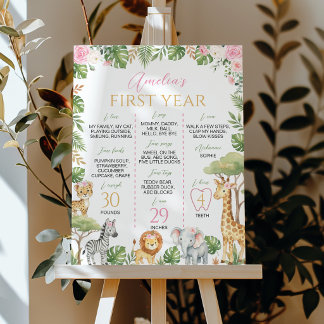 Poster Sinal de Aniversário Menina Selvagem Rosa da Selva