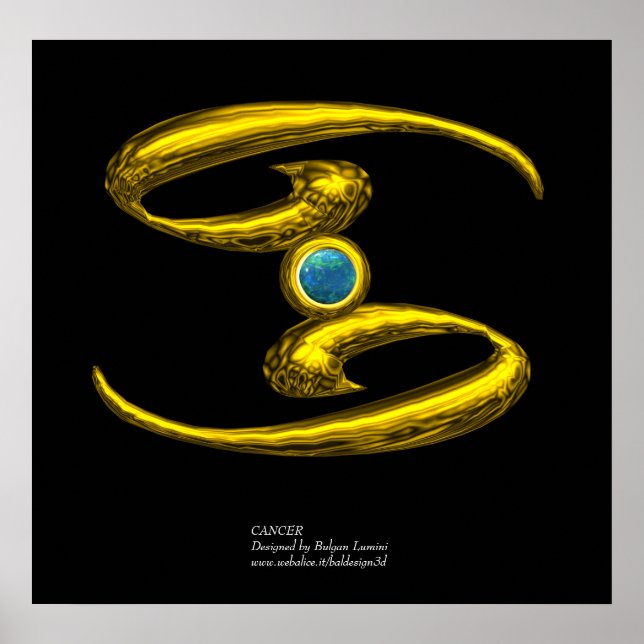 Pôster SINAL DE ANIVERSÁRIO ZODIAC cancer/ DOURADO (Frente)
