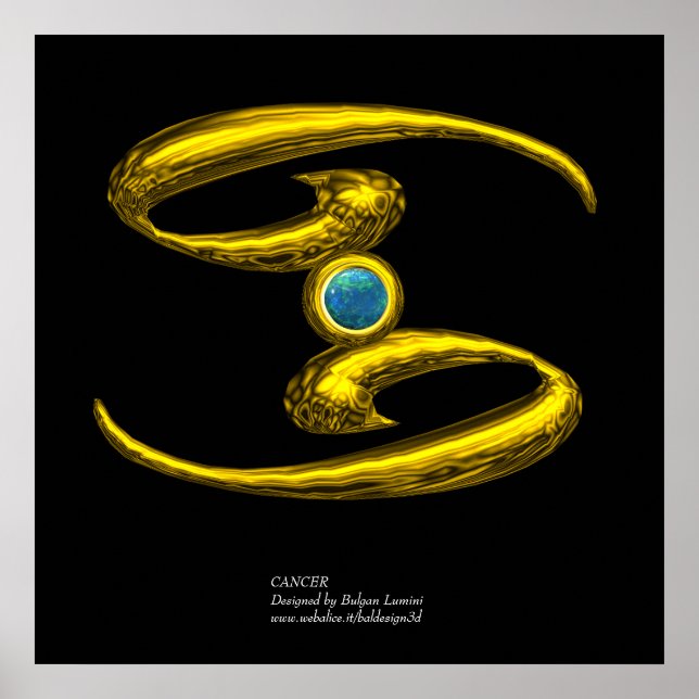 Pôster SINAL DE ANIVERSÁRIO ZODIAC cancer/ DOURADO (Frente)