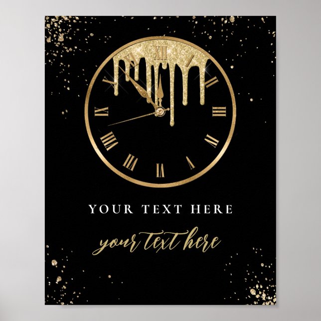 Poster Sinal de Ano Novo com Relógio Pingando Editável (Frente)
