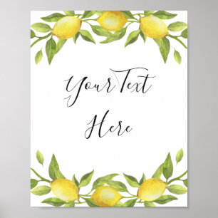 Poster Sinal de Aquarela de Folhagem com Limões em Flor