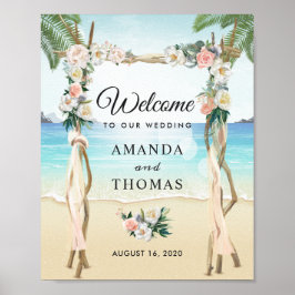 Poster Sinal de Arco de Casamento Tropical Floral Beach A