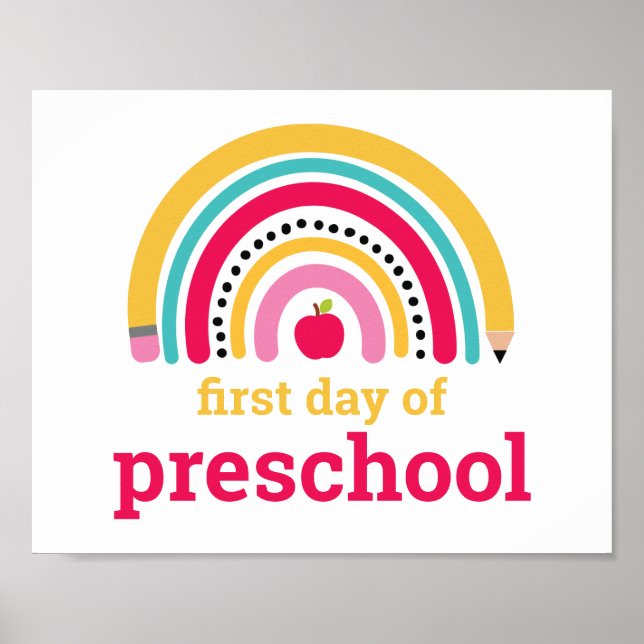Poster Sinal de Arco-íris do Primeiro Dia da Pré-Escola (Frente)