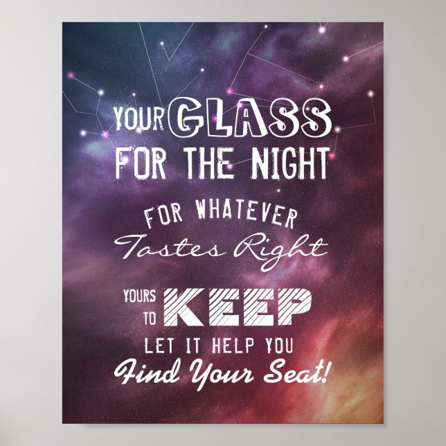 Poster Sinal de Assento de Casamento Copo Para a Noite En (Frente)