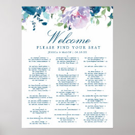 Poster Sinal de Assento de Casamento Floral Midnight Bloo
