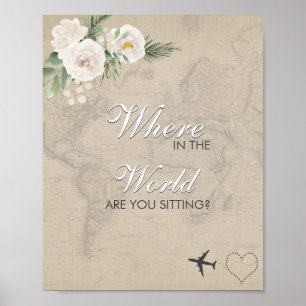 Poster Sinal de Assento para Chá de Noiva com Mapa Sepia